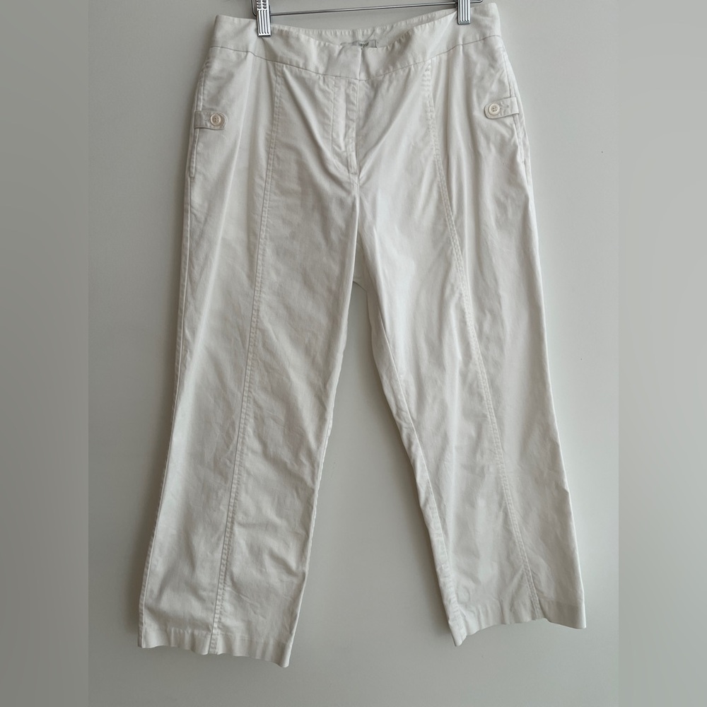 LIZGOLF White Cropped Cotton Pants Side Buttoned Pockets Summer Casual Golf
